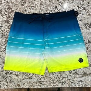 Men’s No Boundaries Blue and Yellow Board Shorts/Bath with Gradient Design, NWT.